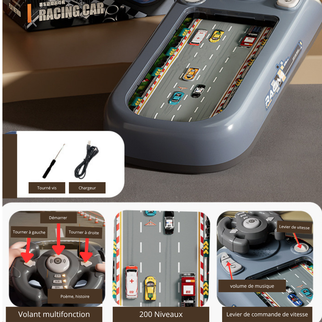 jeu de conduite interactif pour enfants avec volant et simulation de route